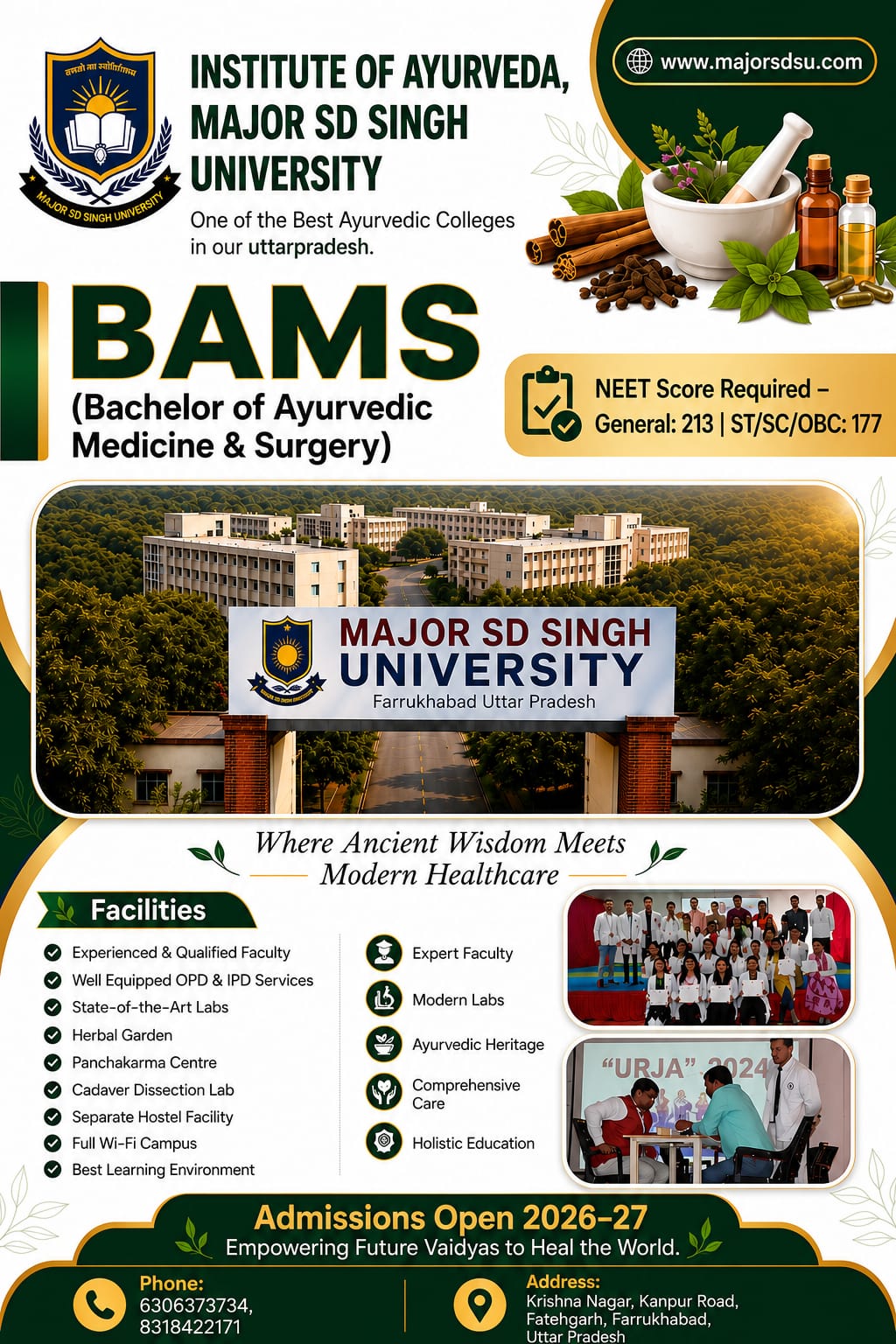 Institute of Ayurveda - Major SD Singh University - BAMS Admissions Open 2026-27